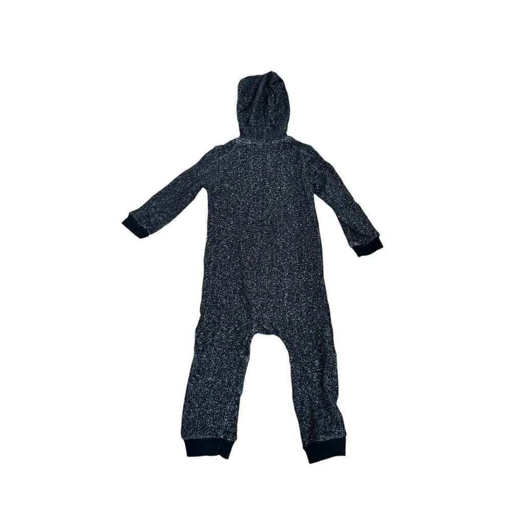 Gray Heather Hooded Baby Onesie With Rock Patches & Asymmetrical Zipper Size 24M